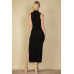 Ribbed Mock Neck Side Slit Sleeveless Bodycon Maxi Dress