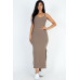 Ribbed Side Slit Long Cami Dress