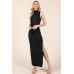 Back Cut Out Side Shirring Side Slit Maxi Dress