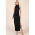 Back Cut Out Side Shirring Side Slit Maxi Dress