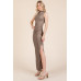 Back Cut Out Side Shirring Side Slit Maxi Dress