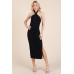 Halter Tied Criss-cross Midi Ribbed Dress