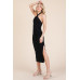 Halter Tied Criss-cross Midi Ribbed Dress