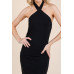 Halter Tied Criss-cross Midi Ribbed Dress
