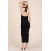 Halter Tied Criss-cross Midi Ribbed Dress