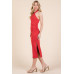 Halter Tied Criss-cross Midi Ribbed Dress