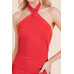 Halter Tied Criss-cross Midi Ribbed Dress