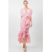 Solid Tie Waist Ruffle Midi Dress