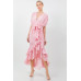 Solid Tie Waist Ruffle Midi Dress