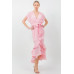 Solid Tie Waist Ruffle Midi Dress