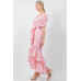 Solid Tie Waist Ruffle Midi Dress