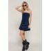 Strapless Stretch Denim Mini Pleats Dress