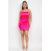 Overlapping Hem Shirred Satin Dress