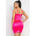 Overlapping Hem Shirred Satin Dress