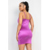 Overlapping Hem Shirred Satin Dress