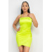Overlapping Hem Shirred Satin Dress