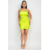 Overlapping Hem Shirred Satin Dress