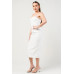 Thick Stretch Woven Sweetheart Neck Tube Midi Dress With Pocket Flap