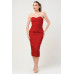 Thick Stretch Woven Sweetheart Neck Tube Midi Dress With Pocket Flap