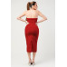 Thick Stretch Woven Sweetheart Neck Tube Midi Dress With Pocket Flap