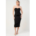 Thick Stretch Woven Sweetheart Neck Tube Midi Dress With Pocket Flap
