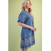 Paisley Embroidered Round Neck Mini Dress With Short Puff Sleeves