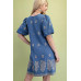 Paisley Embroidered Round Neck Mini Dress With Short Puff Sleeves
