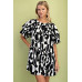 Geometric Print Loose Fit Mini Dress With Gathered Balloon Sleeves