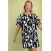 Geometric Print Loose Fit Mini Dress With Gathered Balloon Sleeves