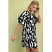 Geometric Print Loose Fit Mini Dress With Gathered Balloon Sleeves