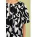 Geometric Print Loose Fit Mini Dress With Gathered Balloon Sleeves