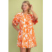 Geometric Print Loose Fit Mini Dress With Gathered Balloon Sleeves