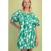 Geometric Print Loose Fit Mini Dress With Gathered Balloon Sleeves