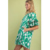 Geometric Print Loose Fit Mini Dress With Gathered Balloon Sleeves