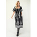 Printed Midi Dress With Short Puff Sleeves