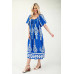 Printed Midi Dress With Short Puff Sleeves