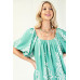 Printed Midi Dress With Short Puff Sleeves