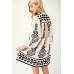 Printed 3/4 Sleeve Dress With Tassel Tie And Fringe Detail On Hem