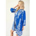 Printed 3/4 Sleeve Dress With Tassel Tie And Fringe Detail On Hem
