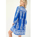 Printed 3/4 Sleeve Dress With Tassel Tie And Fringe Detail On Hem