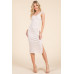 Cap Sleeve Shirred Printed Midi Dress W/ Side Slit