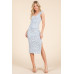 Cap Sleeve Shirred Printed Midi Dress W/ Side Slit