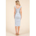 Cap Sleeve Shirred Printed Midi Dress W/ Side Slit