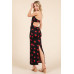 Sweet Heart Gathered Open Back Print Midi Dress