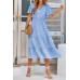 V Neck Ruffles Tiered Sleeve Smocked Midi Dress