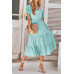 V Neck Ruffles Tiered Sleeve Smocked Midi Dress