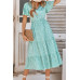 V Neck Ruffles Tiered Sleeve Smocked Midi Dress
