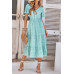 V Neck Ruffles Tiered Sleeve Smocked Midi Dress