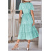 V Neck Ruffles Tiered Sleeve Smocked Midi Dress