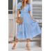 V Neck Ruffles Tiered Sleeve Smocked Midi Dress